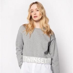 NEW Twinset Poplin Terry Knit Button Up Sweatshirt Dress Sz 44 EU / 14 US